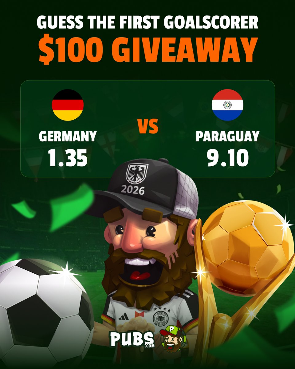 pubscasino's tweet photo. 🚨 GIVEAWAY TIME 🚨

Yes. Another one. Your chance to win $100!

How to enter:
Reply with your guess for first goalscorer in 🇩🇪🇵🇾
Retweet this tweet 🔁
Follow us 👤

Winner (pooled from correct predictions) announced tomorrow! https://t.co/XMrKPCCz5a