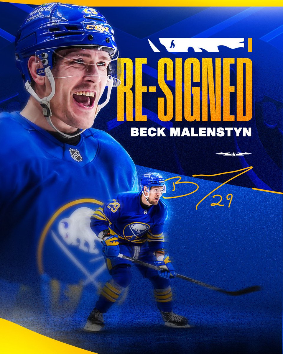 BuffaloSabres's tweet photo. MALENGOAT 🐐

We have signed forward Beck Malenstyn to a six-year contract with an AAV of $2.9167 million.

Details → https://t.co/REPC5llWvF https://t.co/8B3rbt02GB