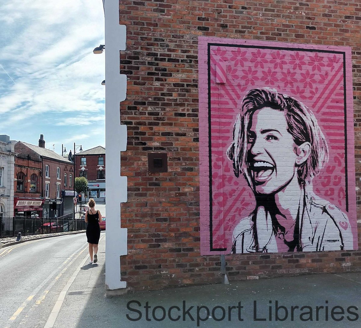 SMBC_Libraries's tweet photo. Almost two years and 100 murals on for #StockportMuralMonday from #StockportHeritage Library. We are looking back at some of our favourites.  This week the tribute to Girls Aloud singer Sarah Harding who died in 2021. The High Street mural was unveiled in 2024. https://t.co/z2vloTkG5l