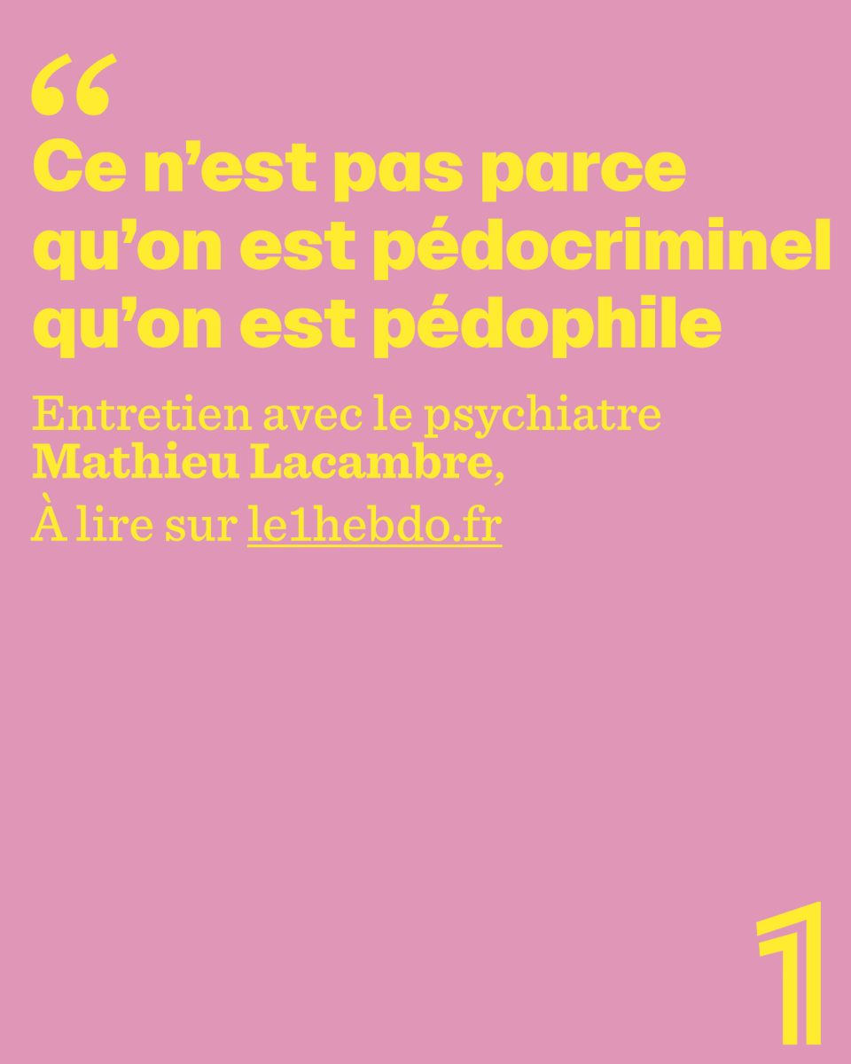 Le1hebdo's tweet photo. Pédophilie et pédocriminalité ne désignent pas la même réalité.

Pourquoi est-il essentiel de les distinguer ? Quel rôle peuvent jouer l'écoute et l'accompagnement pour prévenir le passage à l'acte ?

🗞️ En kiosque et en librairie
🔗 https://t.co/dznohasoee https://t.co/QOzTGCKh5g