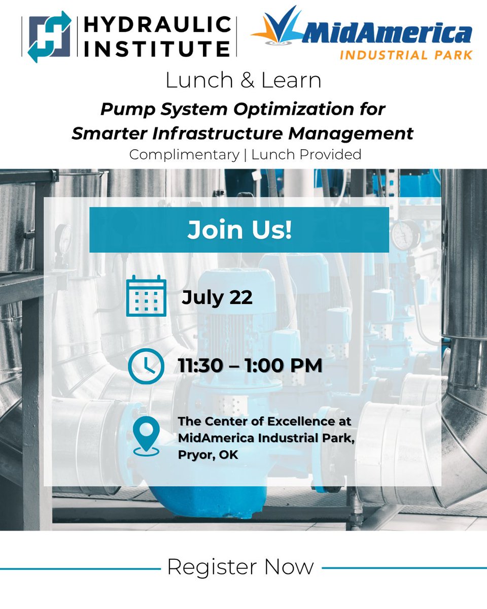 HIpumps's tweet photo. Attend our free, in-person presentation in Pryor, OK.

Evaluating and optimizing fluid handling systems is one of the highest return investments you can make in your infrastructure. Join us to learn how.

Learn More: https://t.co/6taED2CshZ

RSVP Here: https://t.co/vFFYeRxCDf https://t.co/iBDjsMHSxy