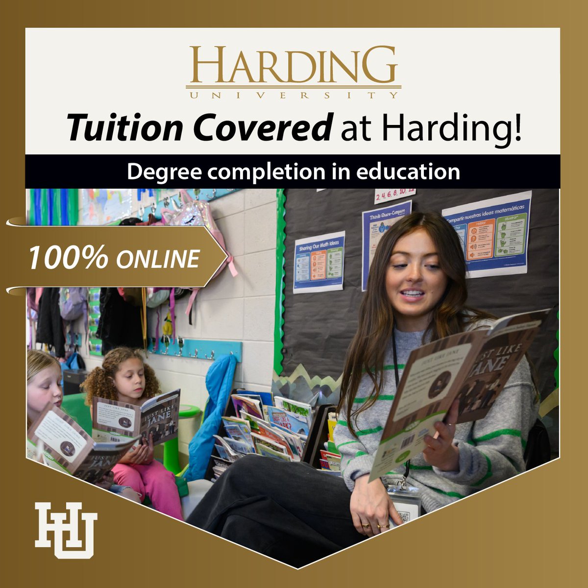 Harding_NWA's tweet photo. At Harding University, the Arkansas Scholarship can cover most tuition for your online education degree. Teach. Lead. Inspire. https://t.co/HgyMh8nImq