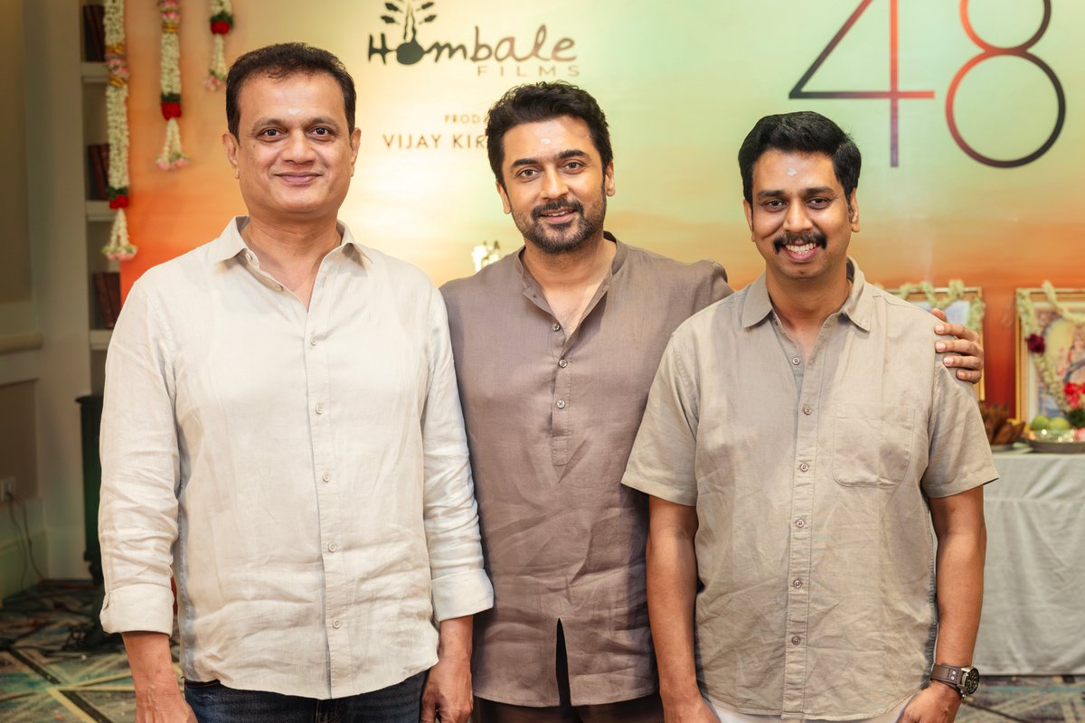hombalefilms's tweet photo. A blessed start to an epic journey… 🙏✨

Here’s a few glimpses from the auspicious Pooja Ceremony of #SuriyaXHombale. 

@HombaleFilms @Suriya_offl @tjgnan @VKiragandur @ChaluveG @SaiAbhyankkar @11Lohar @srkathiir @philoedit https://t.co/eGftDeKJyv