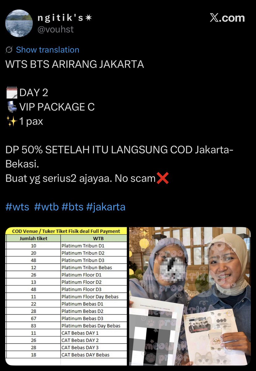 jakeybo0o's tweet photo. ‼️SCAMMER BTS‼️
hati-hati sama akun ini ya gays @vouhst dia ngambil proof jastipku untuk tipu-tipu

#bts #BTS_ARİRANG #armybantuarmy 
#army #scammerbts https://t.co/i1gBYMhKPL