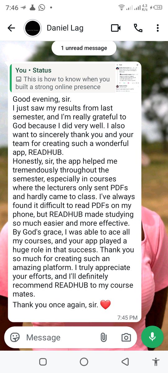 BestqualityG's tweet photo. This message made my day. 💙

As a founder, moments like this remind me why we started @ReadHub_study .

Knowing we've helped a student study better and succeed academically means everything.

We're not just building an app, we're helping students become better learners. https://t.co/HAcSnsIJ1N