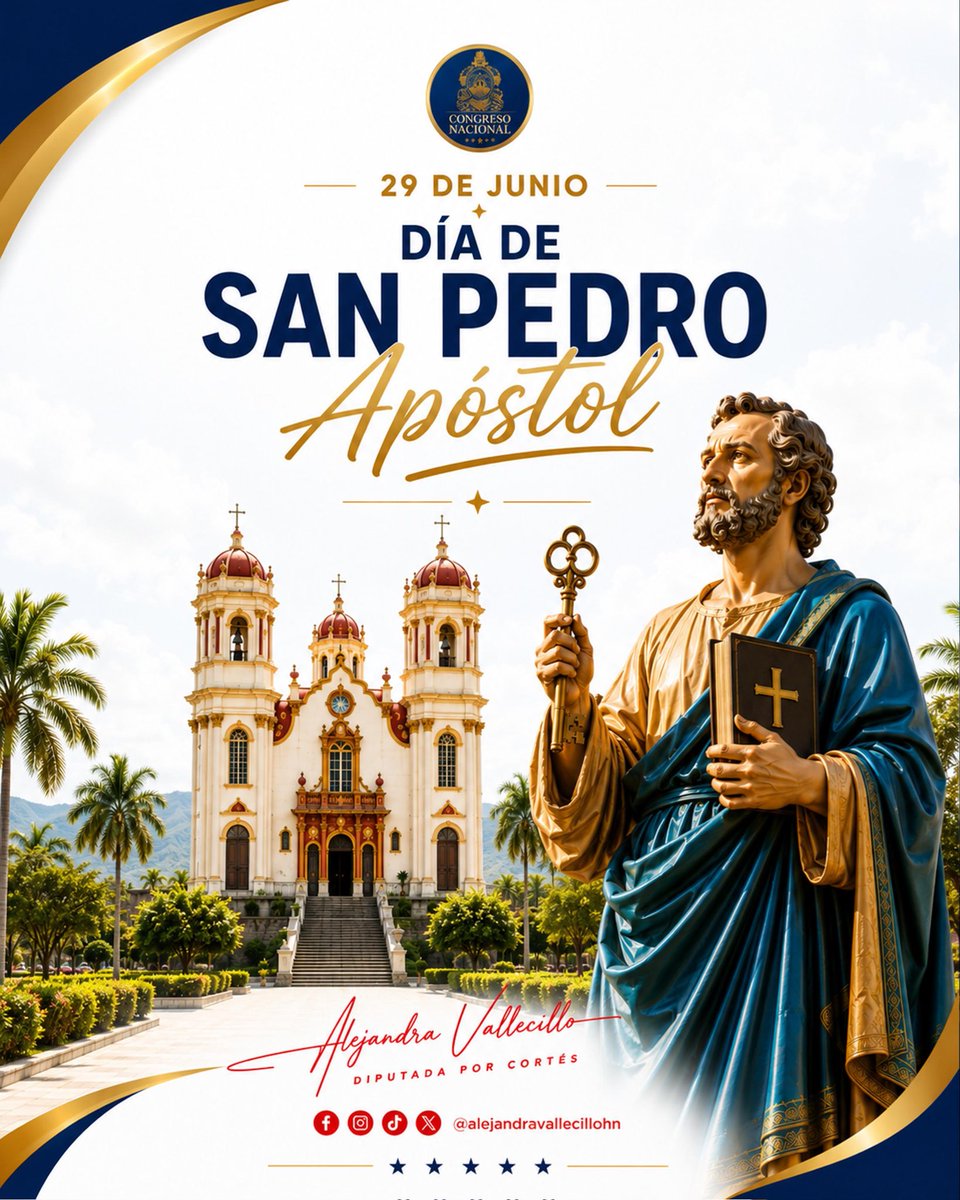 alevallecillohn's tweet photo. En este 29 de junio, conmemoramos el Día de San Pedro Apóstol, santo patrono de San Pedro Sula, ejemplo de fe, entrega y firmeza en el servicio a Dios. Su legado continúa inspirando a generaciones y forma parte de la identidad histórica, cultural y espiritual de nuestra ciudad.

Que esta fecha nos motive a fortalecer los valores de unidad, esperanza y compromiso con el bienestar de todos los sampedranos.

#SanPedroApóstol #SanPedroSula #29DeJunio #Historia #Tradición #Honduras #Fe #AlejandraVallecillo