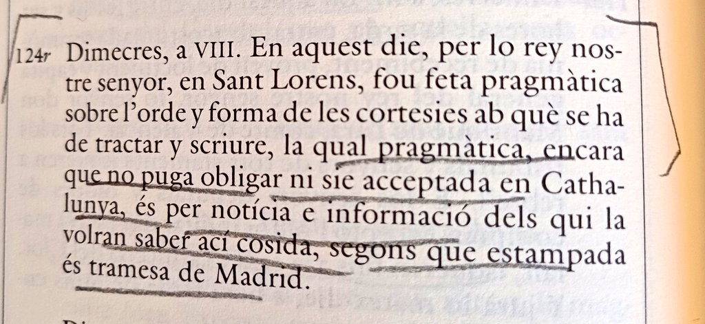 aleixsarri's tweet photo. Dimecres 18 d'Octubre de 1586. El dietari de la Generalitat menciona una pragmàtica del rei Felip I (II de Castella) des de Madrid i recorda que aquesta no obliga legalment ni és acceptada per Catalunya. Hi havia un estat català i la llei de la terra prevalia sobre el monarca. https://t.co/q1FI0asSf5