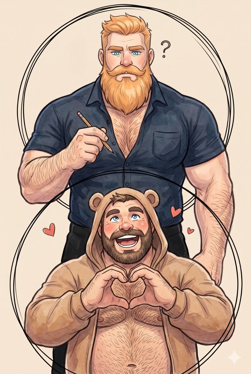 BakaAda98's tweet photo. He just wanted to practice drawing circles, but ended up with a very excited sunshine bear instead. ✏️🐻❓❤️

#AIart #BearArt #Bara https://t.co/1JSSrrRt5h