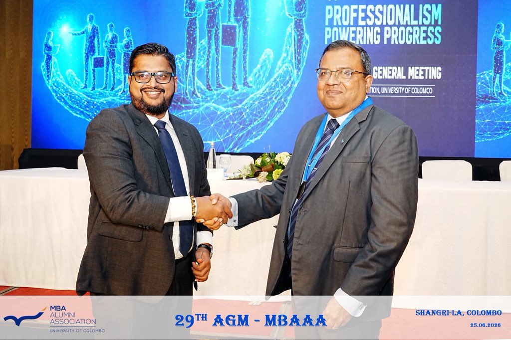 colombo_mba's tweet photo. ✨The 29th AGM of the MBAAA, UoC- Shangri-La Colombo
 
👏Congratulations to Mr. Thanthrige Supeshala, newly elected President for 2026/27 &amp; the new office bearers.

Thank you to Mr. Ajith de Silva &amp; the 2025/26 Ex-Co for an impactful year.
🌟 Connect 🌟Collaborate 🌟Create Impact https://t.co/oC7cfVGlwJ