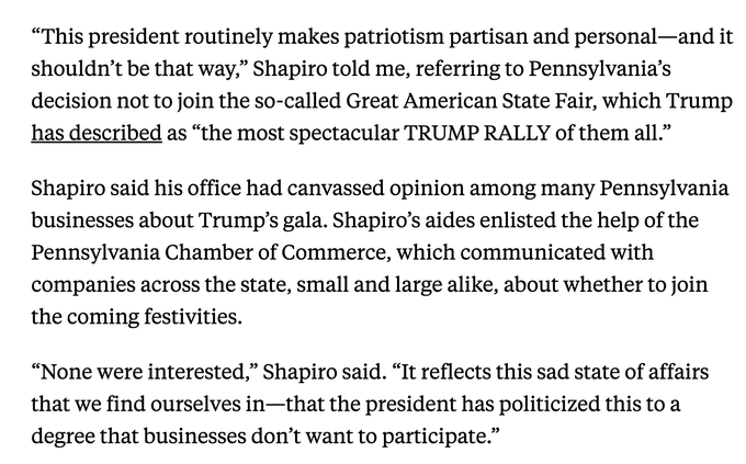PAGOP's tweet photo. 🚨 Josh Shapiro Can't Get Stuff Done 🚨

Late last week Shady Josh Shapiro said that no businesses were interested in participating in the Great American State Fair, which celebrates America's 250th Birthday.

Then on Saturday morning, we found out that Senators McCormick and Fetterman stepped in on short notice and organized a group of Pennsylvania businesses and organizations to showcase our Commonwealth on the national stage.

It turns out, Shapiro only started looking for participants two weeks ago and never intended to participate.

This is what you get from Josh Shapiro: constant lies, politics over Pennsylvanians, and a lackluster effort that never meets expectations.

#PAGOP #ShadyShapiro #GreatAmericanStateFair