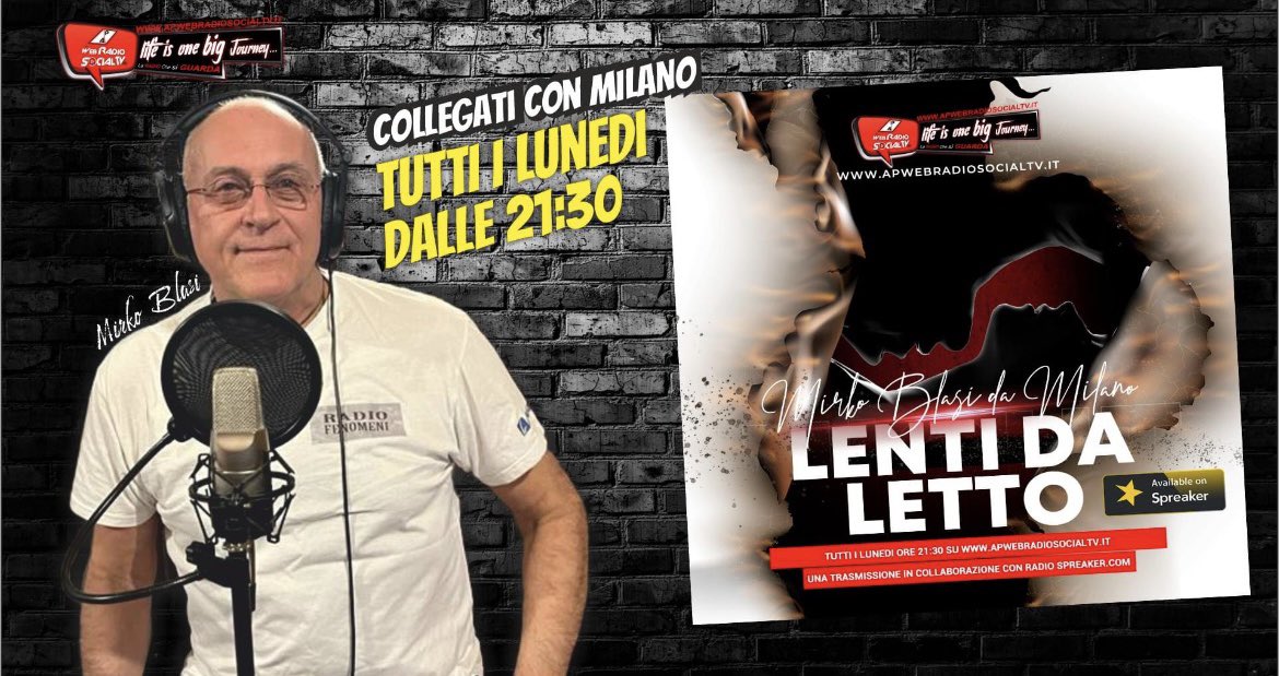 mirco105's tweet photo. Vi aspetto questa sera ,29 GIUGNO
per la puntata 267 come ogni lunedì alle 21:30, (20:30 ora Canaria)per LENTI DA LETTO,in diretta da MILANO. 
Andate a vedere il nuovo spazio dediche a questo link

https://t.co/DgtlpRaagO

 :https://t.co/zekaLYPdEj.
#tutti https://t.co/764PxPMO82