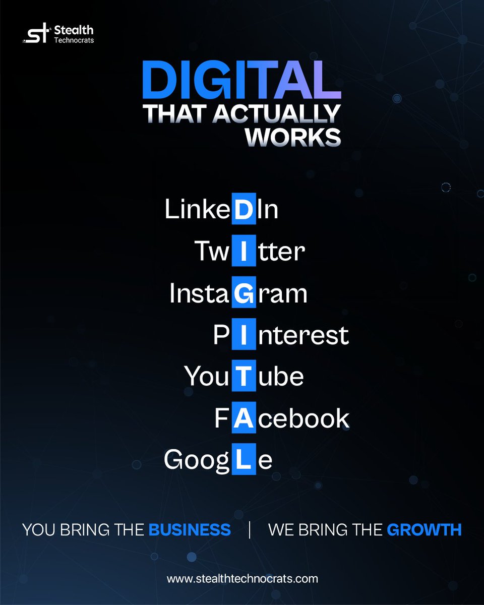 StealthtechST's tweet photo. Digital isn't about being everywhere, it's about growing where it matters. 🚀 The right SEO, social media &amp; paid strategy turns clicks into customers and traffic into revenue. Focus on results, not vanity metrics. 

#DigitalMarketing #SEO #BusinessGrowth https://t.co/mH1ojiTh3o