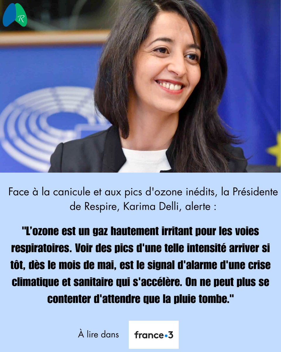 respireasso's tweet photo. 🚨 @KarimaDelli alerte sur les pics d'ozones inédits en période de canicule. 

🚦 Des mesures d’urgence sont réclamées, comme la gratuité des transports, la circulation différenciée, des messages de santé publique plus clairs et des mesures préventives anti-ozone renforcées. https://t.co/4VV4iYCa4Y