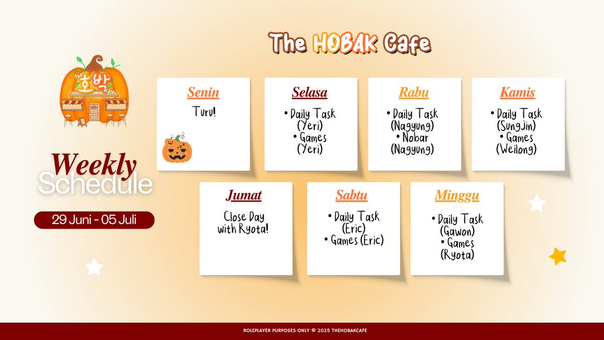 THEHOBAKCAFE's tweet photo. Weekly Schedule (29 June - 05 July 2026) https://t.co/LiKfPoMGPs