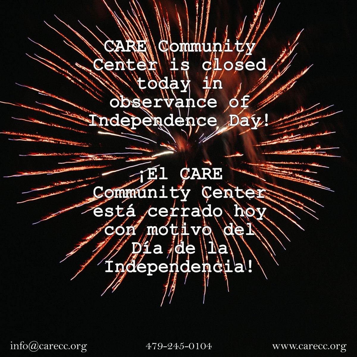 CAREccorg's tweet photo. CARE Community Center is closed today in observance of Independence Day!
#America250 #4thOfJuly #IndependenceDay https://t.co/J8mrfCy7Ih
