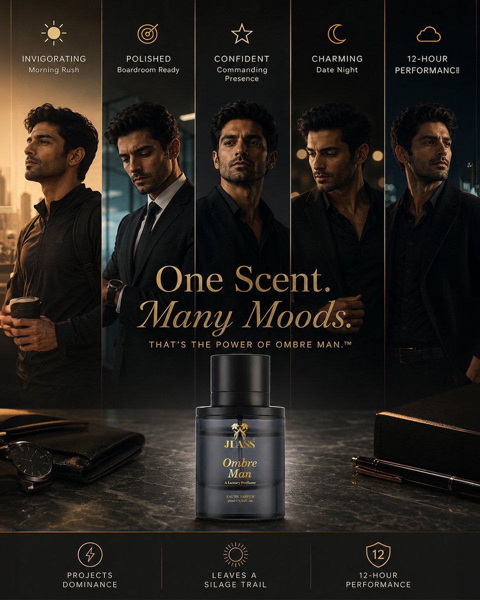 jdassofficial's tweet photo. From the morning hustle to late-night plans, Ombre Man adapts to every moment with effortless confidence. 

#JDASSPerfumes #MondayMood #LuxuryPerfume #MensFragrance #SignatureScent #LongLastingPerfume #PerfumeLover #EverydayLuxury #FragranceAddict #LuxuryLifestyle https://t.co/uFZ6Xir7kj