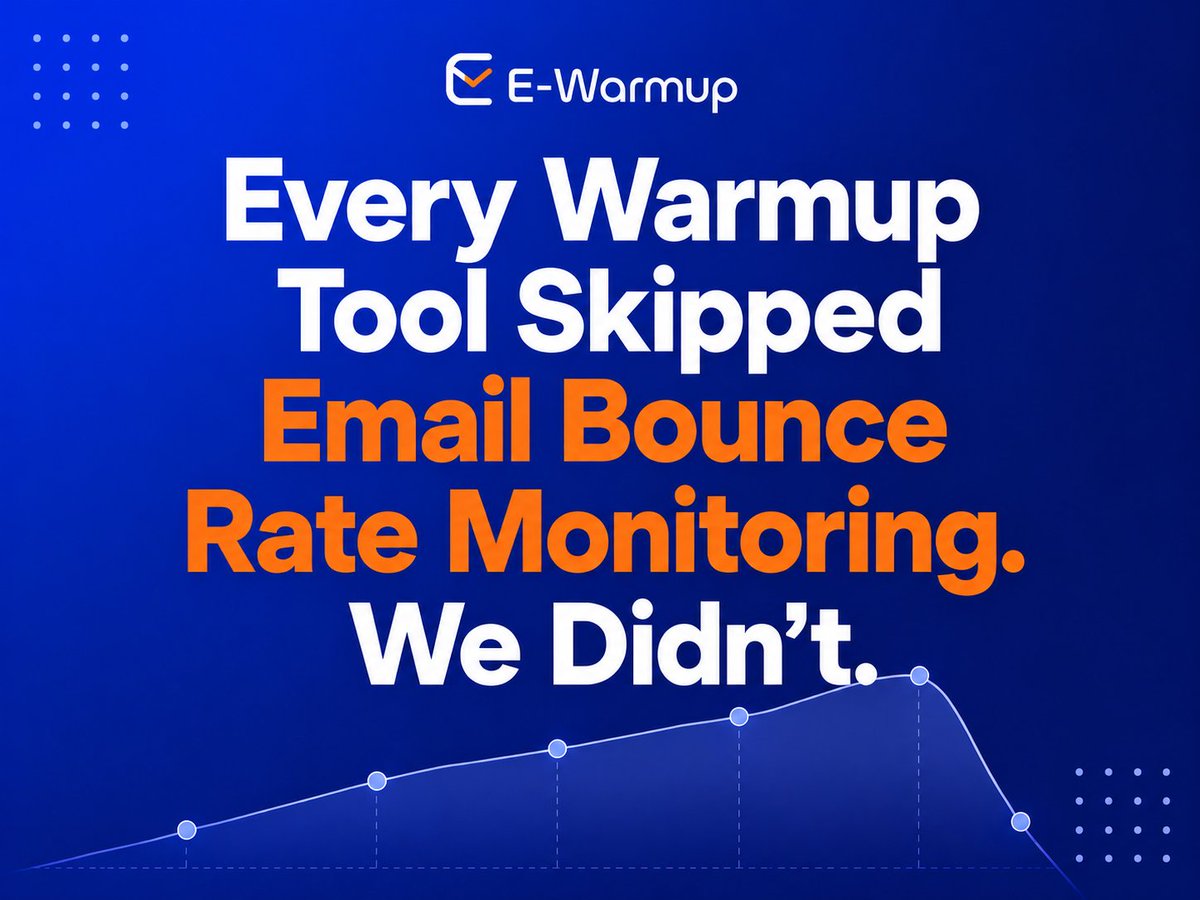 E_WarmUp's tweet photo. Most senders don't know their bounce rate. No tool shows it to them.

Bounce rate crosses 2%? Your sender reputation is already taking damage.

We fixed that.

📊 Real-time bounce rate monitoring, per mailbox 
No other warmup tool tracks this.
#EmailDeliverability #BounceRate https://t.co/NpDs6KcAZq