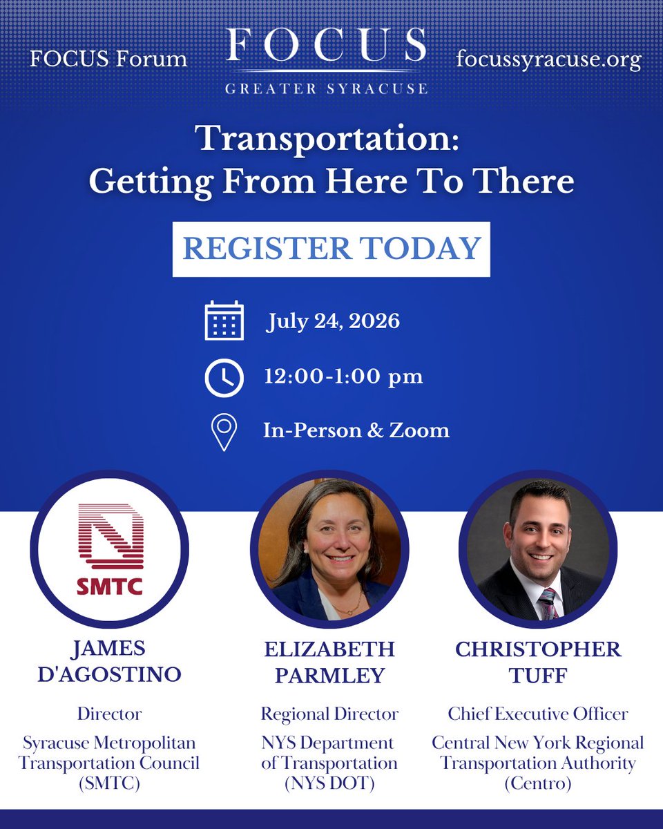 FocusSyracuse's tweet photo. 🚘Register: https://t.co/qNBmDhoIB5

🚌 Look at transit planning, investment, &amp; mobility initiatives
🚲 Find out how to engage &amp; shape how our community moves

Thank you John Ben Snow Foundation for sponsoring this forum! https://t.co/ZHuft8knOd