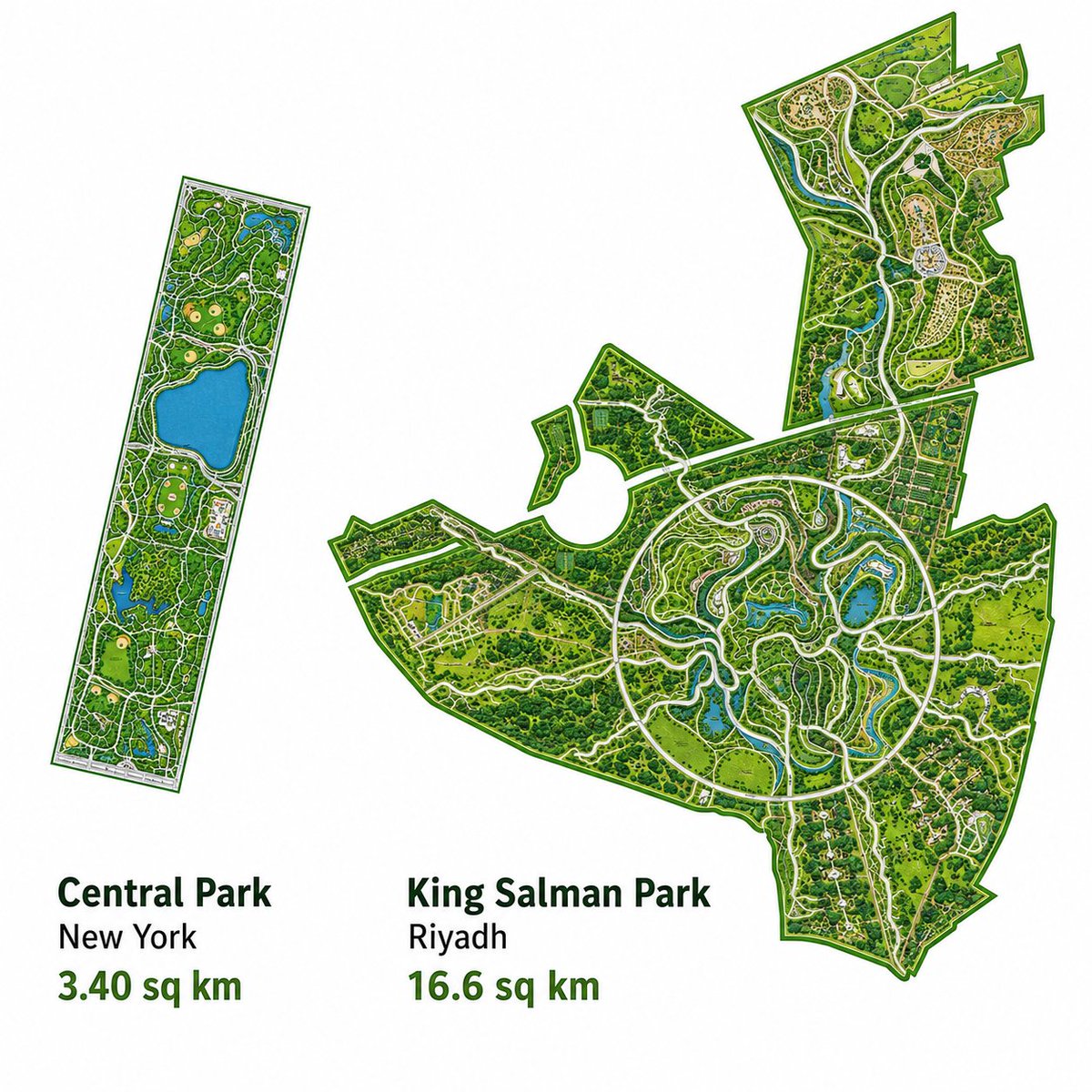 ksaexpats's tweet photo. Riyadh’s King Salman Park is set to become one of the world’s largest urban parks—covering 16.6 sq km, nearly five times the size of Central Park. https://t.co/9LHv5hpA1S