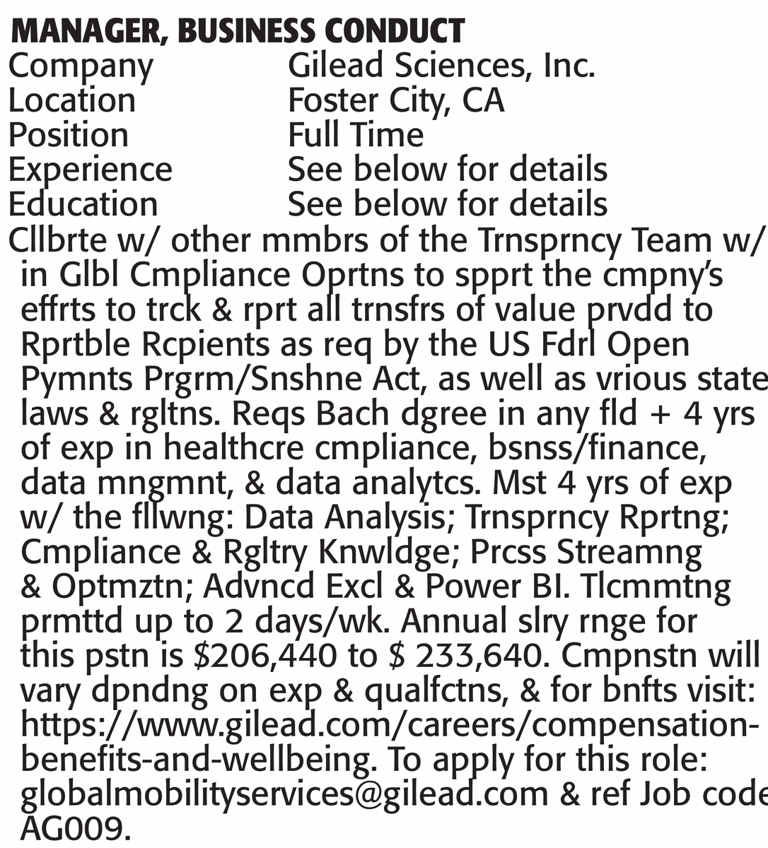 JobsNowPR's tweet photo. The irony that Gilead is asking applicants for this "Business Conduct" compliance job to apply directly to their immigration (Global Mobility) team

Perhaps this worker can help them evaluate their PERM compliance - because we think this is discrimination against US workers! https://t.co/8XQSQcPpNa