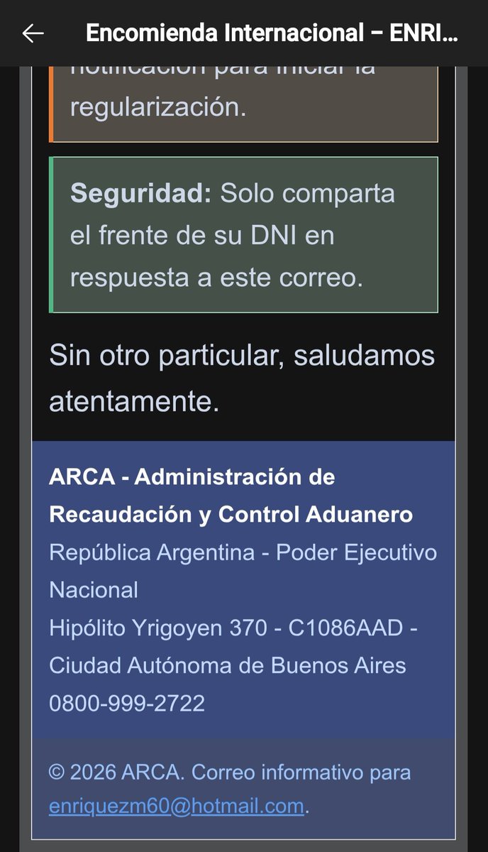 marbea60's tweet photo. @ARCA_informa ??? Que hacemos con esto ? Es la segunda vez que recibo este especie de email ??? https://t.co/jrThTWDR4I
