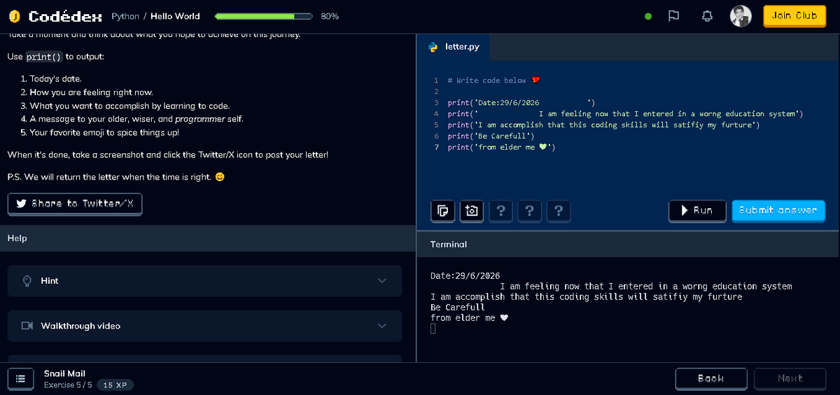 Snail Mail 💌 #CodedexLetter @codedex_io Learning Python