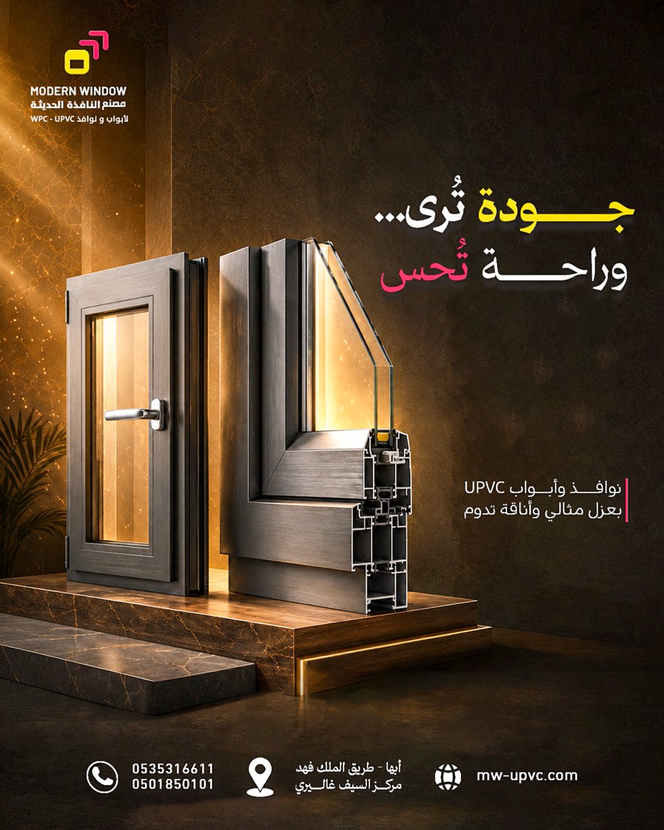 mw_upvc's tweet photo. جودة تشوفها بعينك… وراحة تحسها كل يوم ✨

مع نوافذ وأبواب UPVC
هتنسى حرارة الصيف والإزعاج 👌
اختار الراحة + العزل + الشكل العصري
واستثمر في حاجة تعيش معاك سنين

📞 احجز معاينتك الآن
📍 أبها – طريق الملك فهد

📍 معرضنا في أبها – ونخدم كل مدن الجنوب 🚚
✨ "النافذة الحديثة.. من أبها لبيتك على طول"

📞 تواصل معنا الآن
0535316611 - 0501850101

📍 موقع المعرض
أبها – طريق الملك فهد – مركز السيف غاليري

🔗 رابطنا
https://t.co/WE0gYx8QnH

#النافذة_الحديثة
#نوافذ_أبواب
#واجهات
#UPVC_WPC