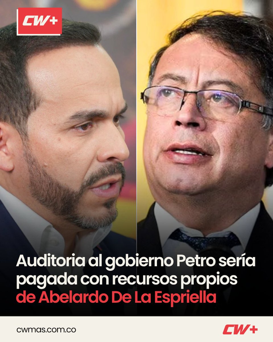 CWMasNoticias's tweet photo. COLOMBIA | El presidente electo Abelardo De La Espriella (@ABDELAESPRIELLA) anunció que su equipo de empalme realizará una auditoría forense a la administración del presidente Gustavo Petro (@petrogustavo) durante los primeros 100 días de gobierno. El proceso tendría un costo cercano a 20.000 millones de pesos, que serían financiados con recursos propios del nuevo mandatario y con la reposición de votos.

La estrategia contempla la conformación de un equipo de abogados, contadores, expertos financieros e investigadores judiciales para revisar contratos, movimientos financieros y decisiones administrativas del gobierno saliente.
De acuerdo con lo informado, los hallazgos que identifiquen posibles irregularidades serían puestos en conocimiento de la Fiscalía, la Contraloría y la Procuraduría.

¿Qué opina de esta medida?

⬇️⬇️⬇️
Amplía la información en 👉🏻 https://t.co/BzQDxTwk0T

#Colombia #AbelardoDeLaEspriella #Auditoría #Gobierno #CWMásNoticias