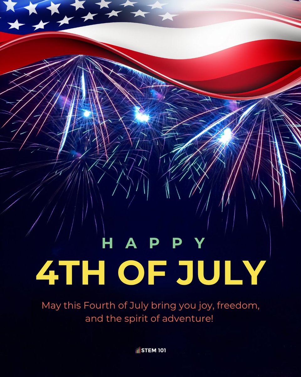 STEM101's tweet photo. Happy 4th of July from all of us at STEM 101! We are grateful for the families, students, and educators who make this work meaningful. Wishing you a safe and happy holiday.

#STEM101 #IndependenceDay https://t.co/6XfXfRWzqv