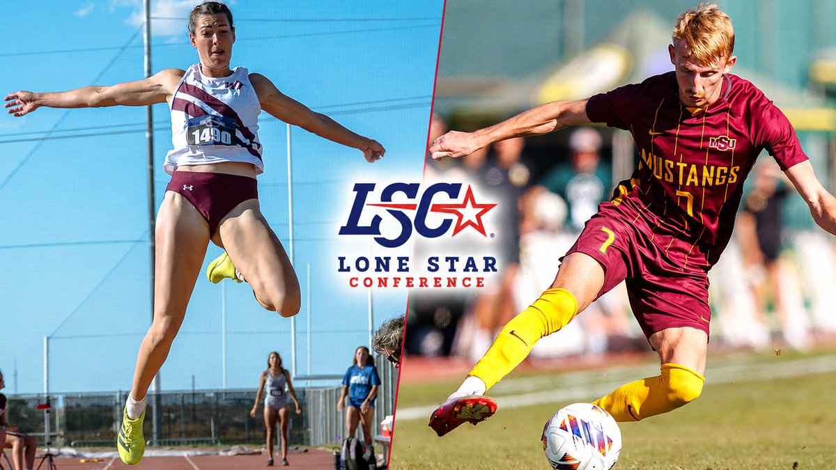LoneStarConf's tweet photo. National champions Esther Conde-Turpin of @WTAMUBuffs, Liam Pritchard of @MSUMustangs named Lone Star Conference 𝒜𝓉𝒽𝓁𝑒𝓉𝑒𝓈 𝑜𝒻 𝓉𝒽𝑒 𝒴𝑒𝒶𝓇. 👟🤩⚽️🤩

🔗 https://t.co/5Wh3C85KsL

#LSCitf #LSCotf #LSCmsoc https://t.co/HbDiFoz5Nl