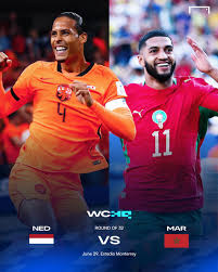 PoeStephania's tweet photo. The Netherlands and Morocco have only met ONCE before at a World Cup  a 1994 group game 🇳🇱🇲🇦
Tonight it's knockout football, and the stakes couldn't be higher.
First knockout clash ever between these two. History's calling 🔥⚽ #NEDvMAR #WorldCup2026 https://t.co/dS8jf8YGGg