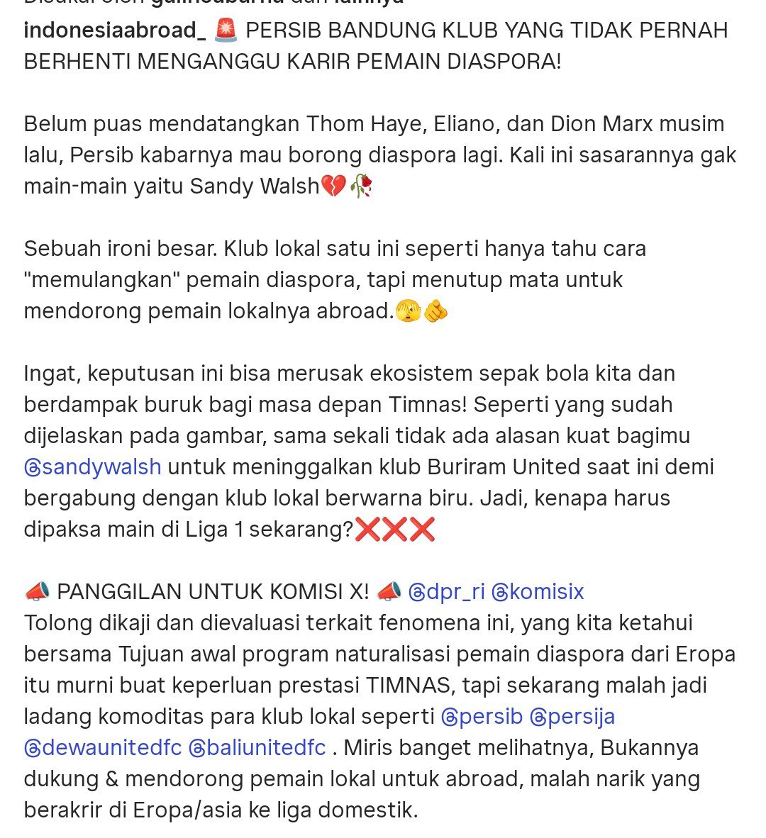 Reseupersib's tweet photo. Ramai di media sosial kritik mengenai tren kepindahan pemain diaspora ke Liga 1. Sebagai pencinta sepak bola, kritik itu wajar karena kita semua sama-sama sayang dengan masa depan Timnas Indonesia.

Namun, perlu kita pahami bersama bahwa industri sepak bola modern bergerak secara dinamis. Sebuah klub bergerak di bursa transfer murni atas dasar kebutuhan taktik dan profesionalisme bisnis. Keputusan akhir selalu ada di tangan pemain itu sendiri demi kelanjutan karir dan kenyamanan keluarga mereka.

Daripada saling menyalahkan, yuk kita fokus dukung perkembangan sepak bola kita dari segala lini. Masalah rumor transfer, biarkan manajemen dan pemain yang bekerja

Tugas kita sebagai suporter adalah menjaga iklim sepak bola domestik tetap sehat, kompetitif, dan minim konflik. Siapa pun yang datang atau bertahan, tujuannya satu: memberikan yang terbaik di lapangan.