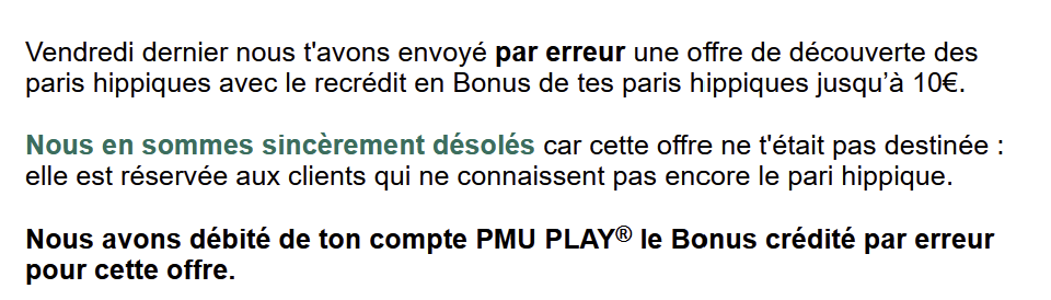 neosimeone's tweet photo. @Lucsky_Turf 
@PMU_PLAY 
Je n'en reviens pas d'un tel amateurisme, vous n'assumez pas vos erreurs mais là où c'est fou c'est que vous retirez à tout le monde 10e de crédits de jeu alors qu'on a pas participé à cette promo et que les crédits de jeu provenaient d'une autre promo ! https://t.co/m4lZ7vgLcN