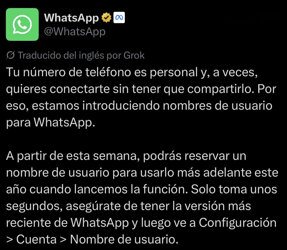 CerebrosG's tweet photo. El comunicado que subió WhatsApp esta mañana en su cuenta oficial. https://t.co/uFyxh3wuq3