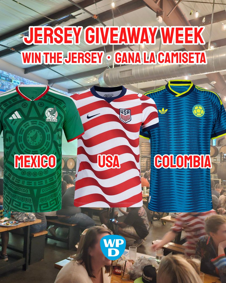 BillPriceBooze's tweet photo. Jersey giveaway week at William Price ⚽️

Watch the match with us and enter to win a jersey for our favorites.
🇲🇽 Tuesday 8 PM: Mexico
🇺🇸 Wednesday 7 PM: USA
🇨🇴 Friday 8:30 PM: Colombia
Giveaway is drawn at halftime. Must be present to win. Table reservation for the best seats. https://t.co/pUFs5GiXjZ
