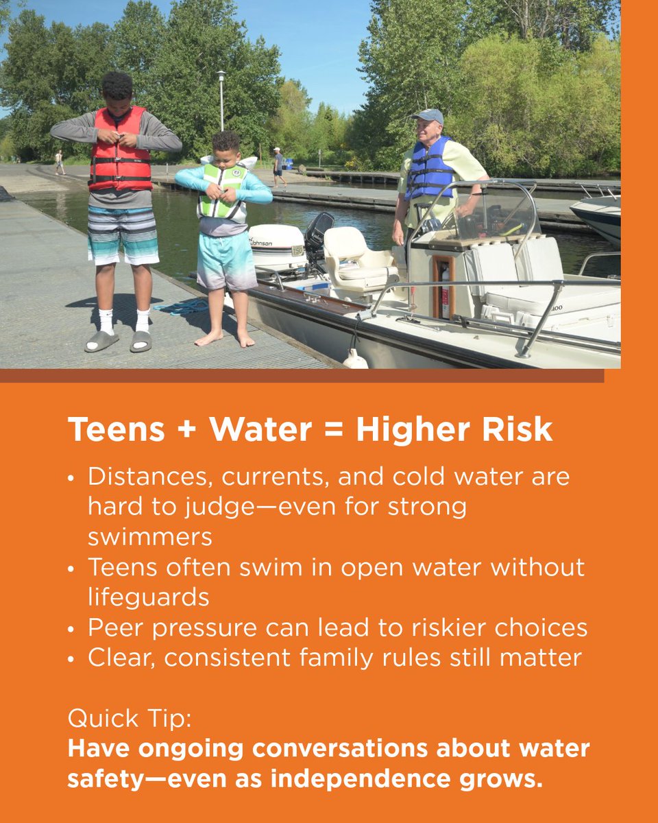 seattlechildren's tweet photo. As summer days get hotter, more teens are drawn to the water—but with growing independence comes increased risk. 🌊 Even strong swimmers can underestimate conditions like currents, distance, or cold water, and peer influence can lead to unsafe choices.
That’s why ongoing conversations, clear expectations, and modeling safe behavior matter more than ever.
Help your family stay safer this season—read the full article for tips and guidance. 💙

https://t.co/hToIHaHXou