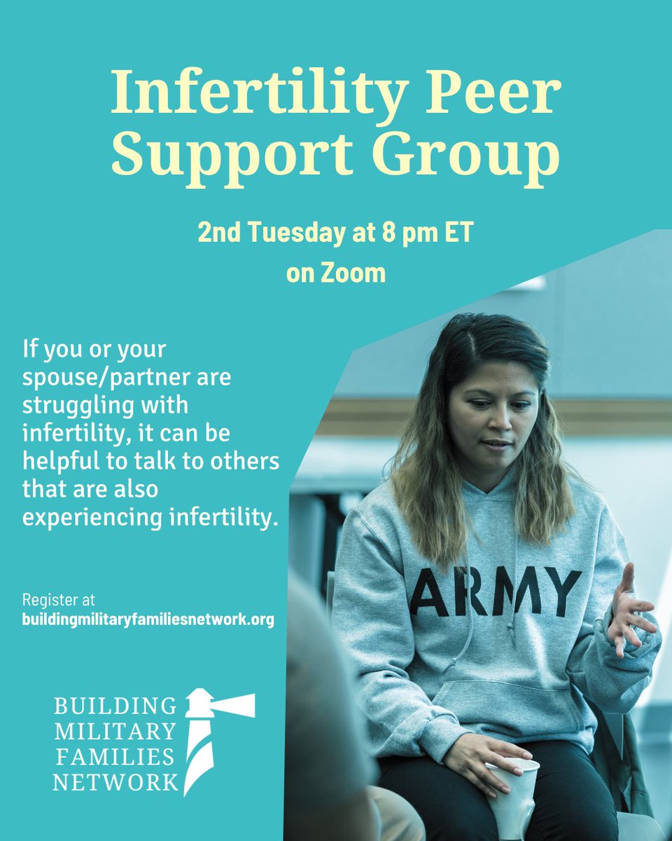 BuildMilFamsNet's tweet photo. Struggling with infertility? 💙 Join our FREE virtual Infertility Peer Support Group for military families. Register now! 👉 https://t.co/oF9hWsNXNM #BuildingMilitaryFamilies #MilitaryInfertility #InfertilitySupport #PeerSupportGroup https://t.co/kTXzNtzXw0