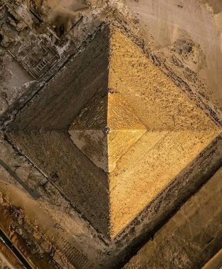 Amazing aerial view of the second-largest pyramid at Giza.