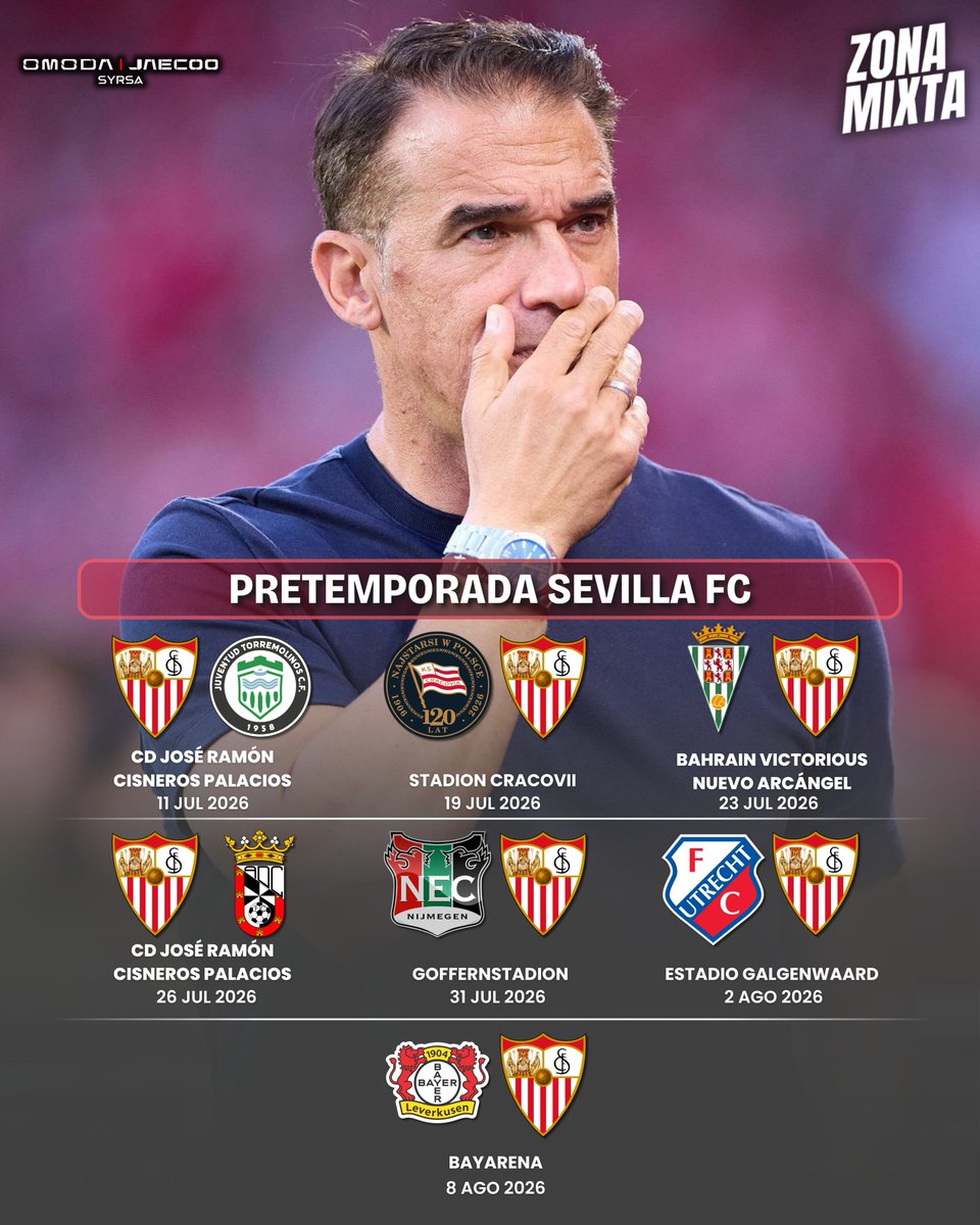 ZonaMixta__'s tweet photo. 🔴‼️ EL @SevillaFC YA TIENE CONFIRMADO SIETE PARTIDOS DE UNA PRETEMPORADA QUE ARRANCARÁ EN CINCO DÍAS.

💥 Los nervionenses disputarán CUATRO encuentros entre Polonia, Países Bajos y Alemania.

✅ De menos a más en cuanto a nivel de los rivales.

#ZonaMixta https://t.co/xPcbXseQg8