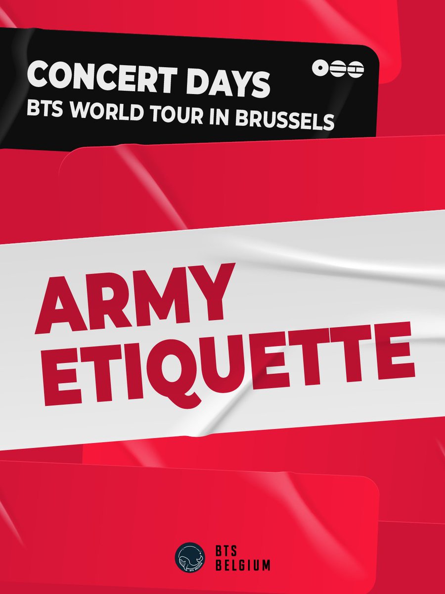 _BTSBELGIUM's tweet photo. [#BTS_WORLDTOUR_BRUSSELS]

🇬🇧 BTS will meet ARMY in Brussels in just 2 days! ✨
Here's a quick reminder of our concert etiquette. Let's make these concerts safe, respectful, and unforgettable 💜

🇫🇷 BTS retrouvera ARMY à Bruxelles dans seulement 2 jours ! ✨
Voici un petit rappel de notre concert etiquette. Faisons de ces concerts des moments sûrs, respectueux et inoubliables 💜

🇳🇱 BTS ontmoet ARMY in Brussel over slechts 2 dagen! ✨
Hier is een korte herinnering aan onze concert etiquette. Laten we van deze concerten een veilige, respectvolle en onvergetelijke ervaring maken 💜