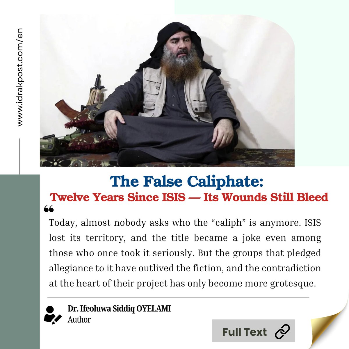 Idrakpost_eng's tweet photo. By 2016… ISIS was no longer dominating global headlines as before. Yet its affiliated branches across different regions have continued to inflict harm on Muslim lands.

Click to read the article: https://t.co/z8nOoVBd9N https://t.co/9GGwtQekB3