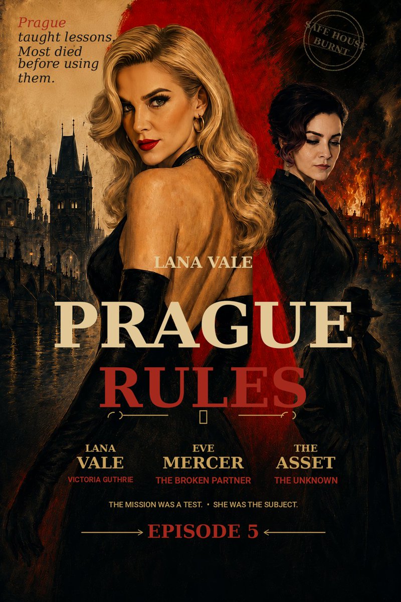 vguthrie10's tweet photo. PRAGUE RULES.

Prague taught lessons.
Most died before using them.
Lana Vale thought the mission was about the asset.
Eve Mercer knew better.

The mission was a test.
She was the subject.

Starring Victoria Guthrie as Lana Vale.
Created by Michael Carlyle. https://t.co/x3HXKoTtEA
