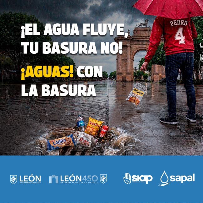 canacoleon's tweet photo. 🌧️ Esta temporada de lluvias, ¡Aguas! con la basura. 🚮 Cada basura en la calle tiene dueño. Evita tirarla en calles y ríos, llévala contigo si no hay botes y sácala en los horarios del SIAP. ¡El agua fluye, tu basura no! 🦁☔💧 https://t.co/UJqnAfe2ck