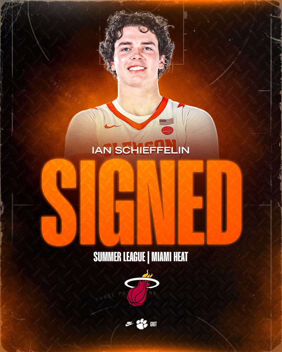 ClemsonMBB's tweet photo. Ian Schieffelin back on the hardwood! He’ll play with the Miami Heat during 2026 NBA Summer League! https://t.co/1FyezjRc6r