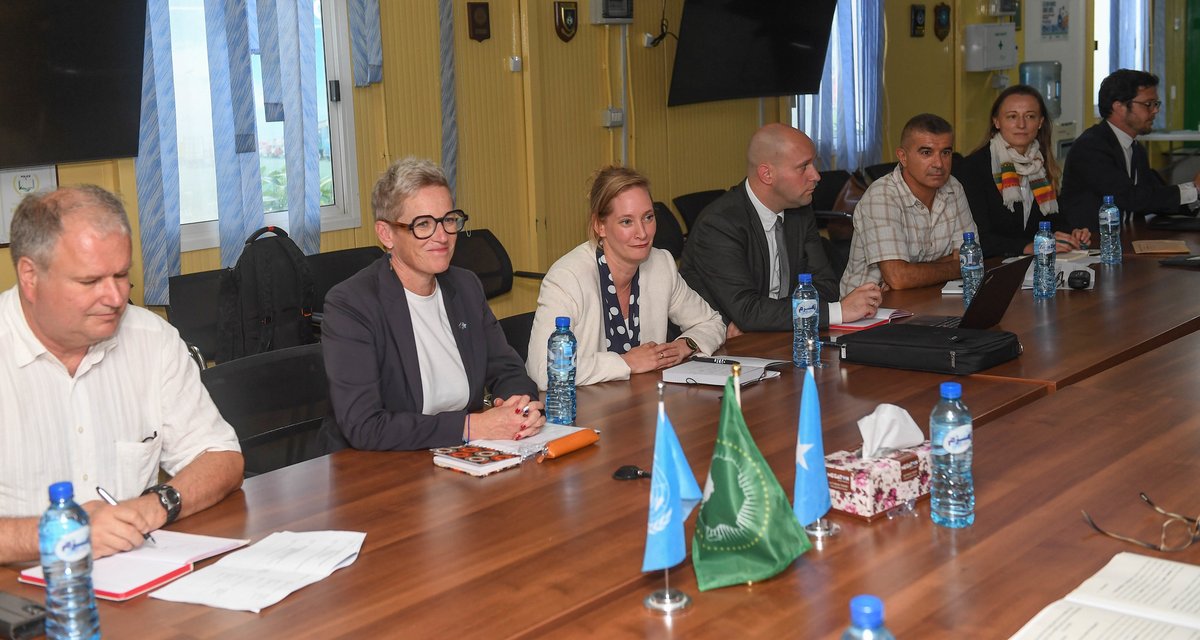 aussom_'s tweet photo. Today, the SRCC and Head of @AUSSOM_, Amb. El-Hadji Ibrahima Diene, accompanied by Senior AUSSOM colleagues, received a delegation of the European External Action Service (EEAS) and Economat des Armées (EdA), led by the Chargé d'Affaires of the EU Delegation to Somalia (@EU_in_Somalia), Karin Gatt-Rutter.

The meeting focused on strengthening the @_AfricanUnion – European Union partnership in support of AUSSOM's mandate and Somalia's security transition.

Both parties reaffirmed the importance of a coordinated and predictable support framework to enable AUSSOM to effectively deliver on its mandate and contribute to lasting #peace, #stability, and #security in #Somalia.