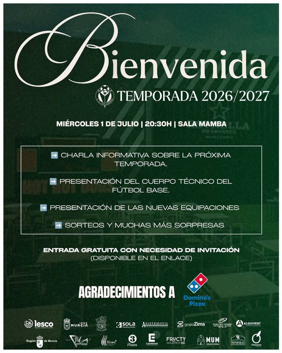 UDLosGarres's tweet photo. Bienvenida temporada 2026/2027 👋🏻

📍 Sala Mamba.
🗓️ Miércoles 1 de julio.
⌚️ 20:30h.

🎫 Entrada libre - Invitación obligatoria: https://t.co/WQ0kngn2ok

#CanteraUDLosGarres https://t.co/yxChgEgPe6