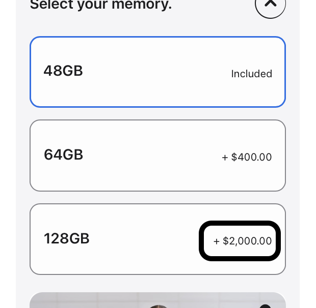 Sankew06's tweet photo. wait a sec... Apple's RAM is still technically cheaper even after the hikes😭 https://t.co/lEKKu4U1v7