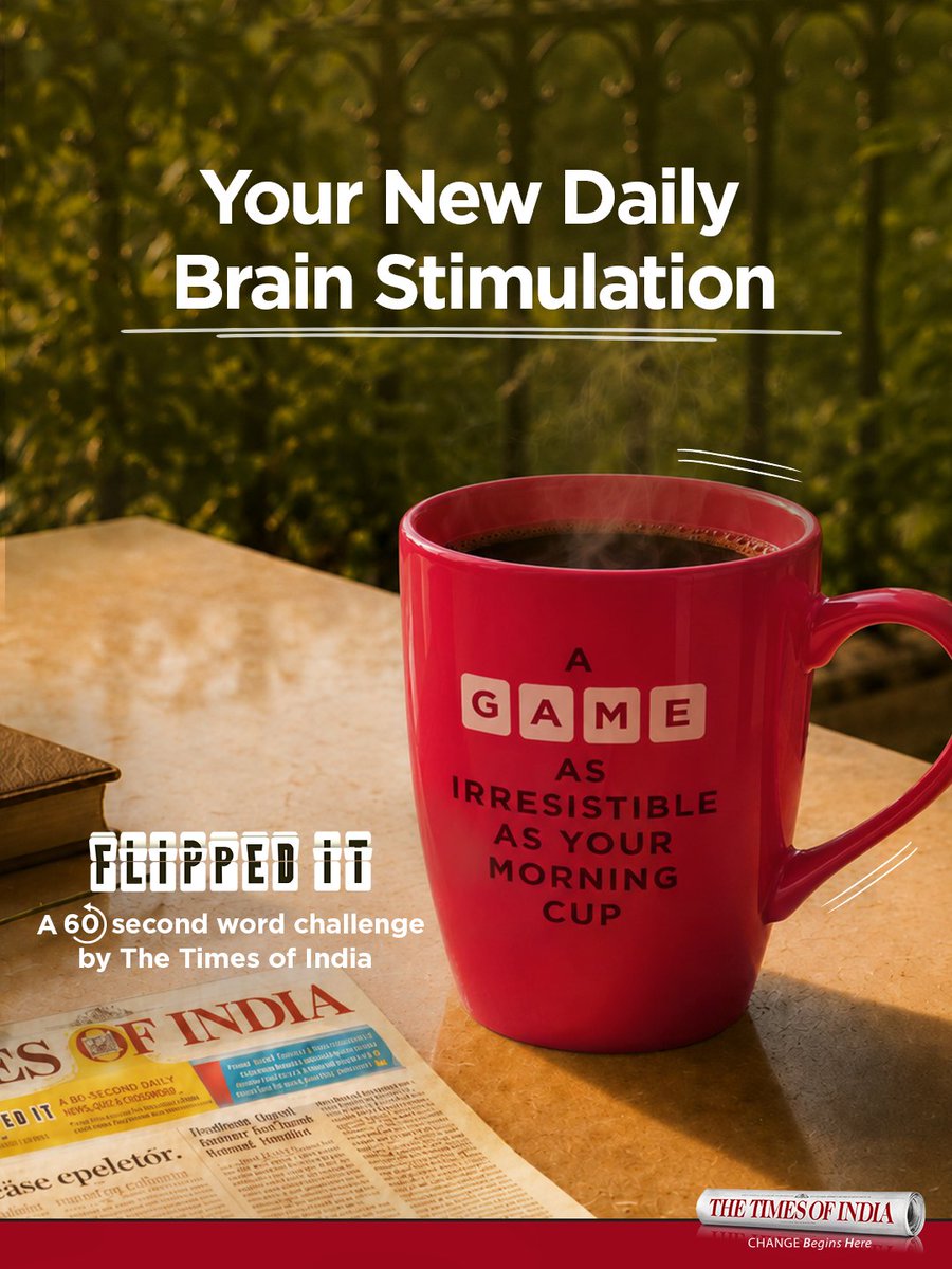 TOINoida's tweet photo. Your morning cup always had TOI.
Now, there’s a game in the mix.

Play #FlippedIt, a 60-second #wordchallenge by scanning the QR in today’s TOI. Solve the daily clue, build your streak &amp; share your score. Top scorers stand a chance to get featured in TOI &amp; win exciting prizes. https://t.co/9P2EaXQOYr