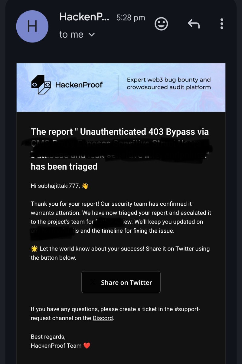 🎉 My recent security report has been successfully triaged on