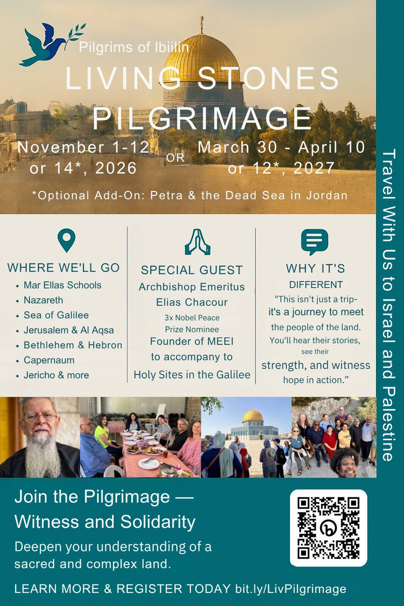 PilgrimsIbillin's tweet photo. 🕊️✨ Early Bird Deadline: July 31 ✨🕊️
🗓️ Choose your journey:
• Nov 1–12 (or 14*), 2026
• March 30–April 10 (or 12*), 2027
*Optional add-on: Petra &amp; the Dead Sea in Jordan

⏳ Register by July 31 to receive early bird pricing

🔗 Learn more &amp; register: https://t.co/DPaLJBD8XF https://t.co/k4N4Tv51p4